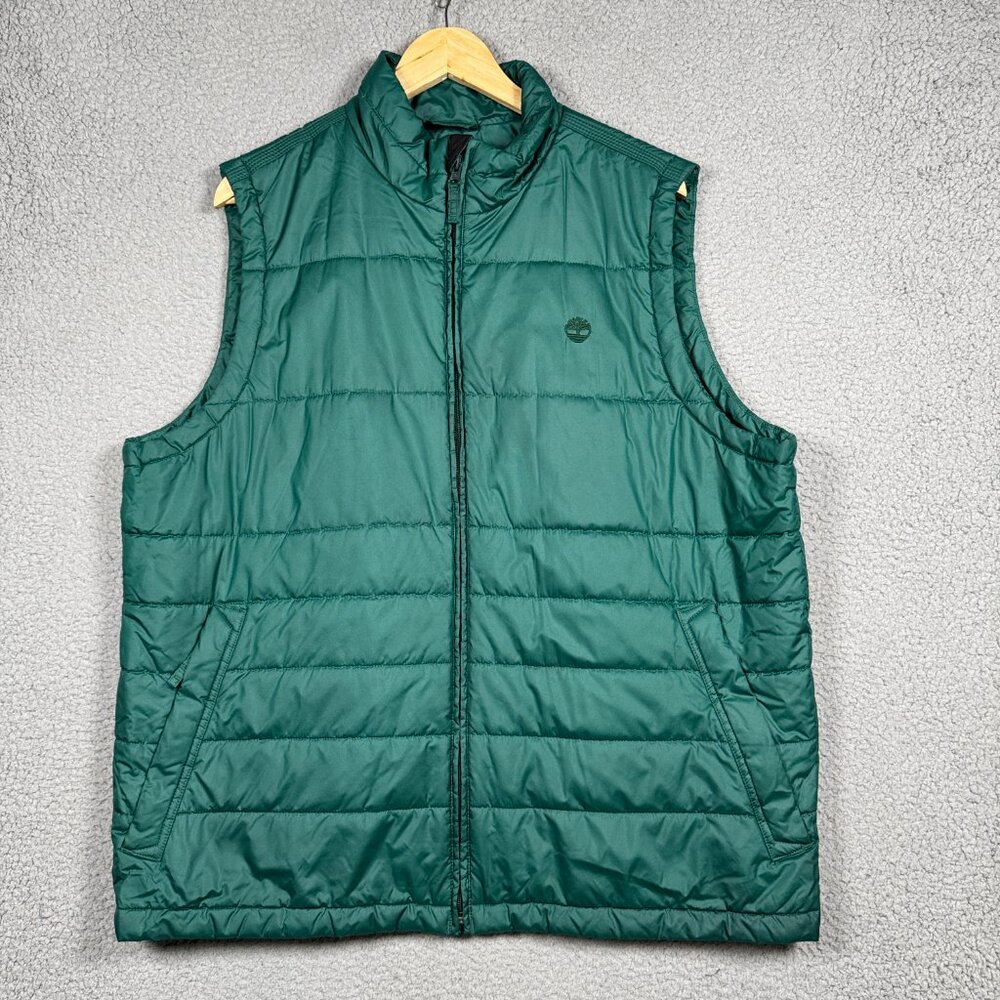 Timberland Puffer Vest Mens Size XL Pine Green Lightweight Full Zip Regular Fit